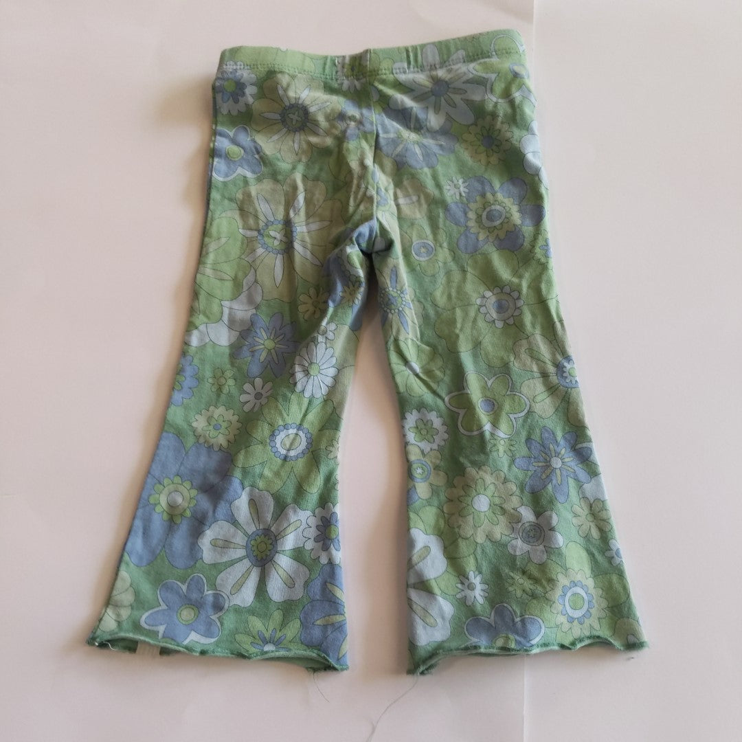Green flower hippie flare pants - size 2