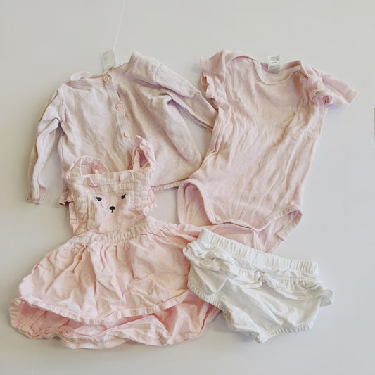 4 piece girls 3-6 month bundle - bodysuit dress cardigan bloomers - size 00