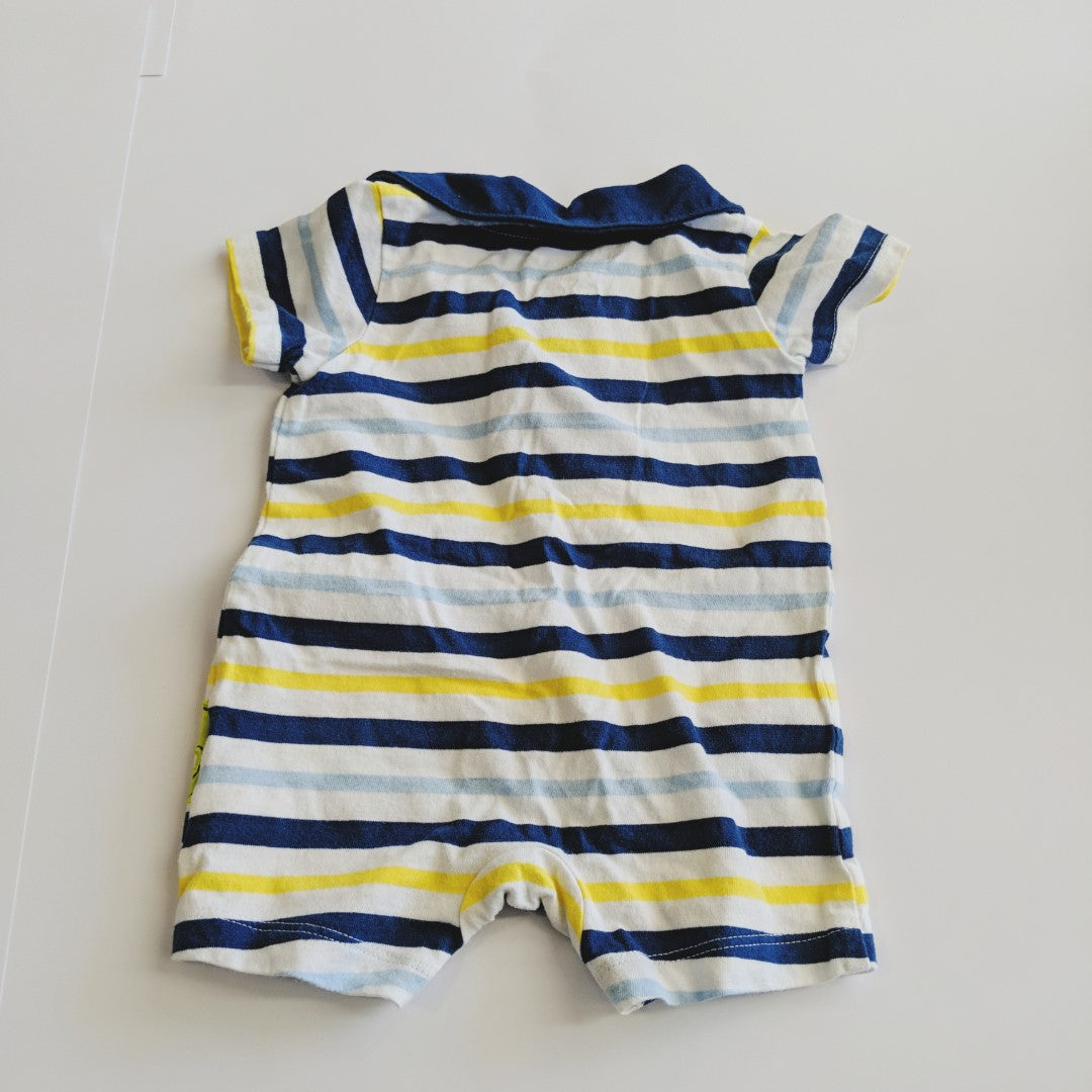 Blue and yellow stripey collared romper giraffe and crocodile - size 0000