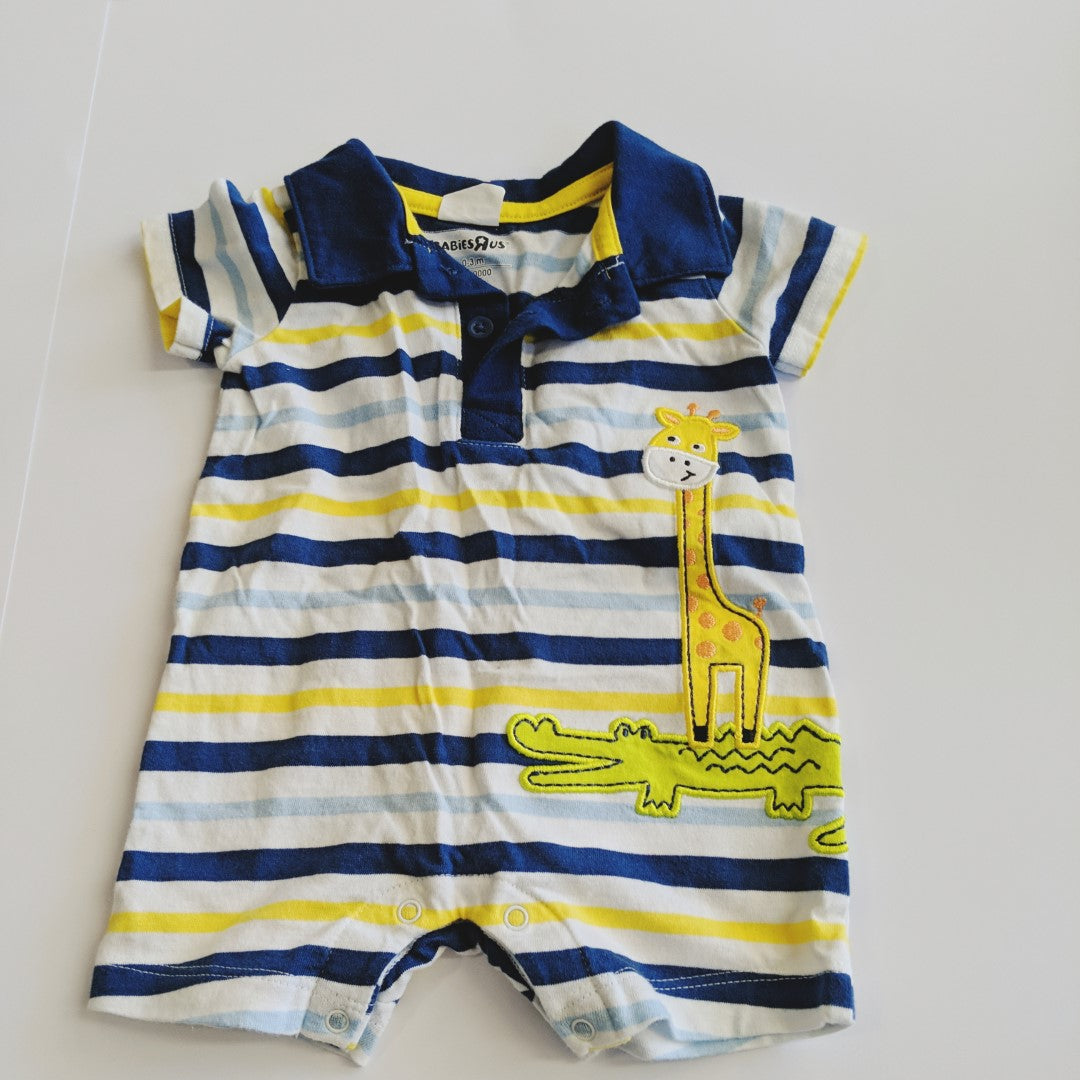 Blue and yellow stripey collared romper giraffe and crocodile - size 0000