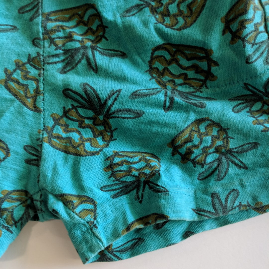 Bright teal pineapple shorts - size 3