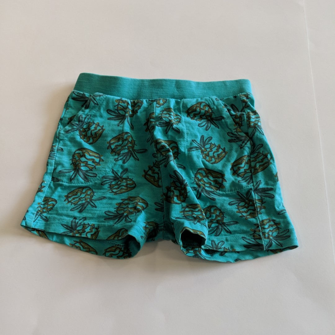 Bright teal pineapple shorts - size 3