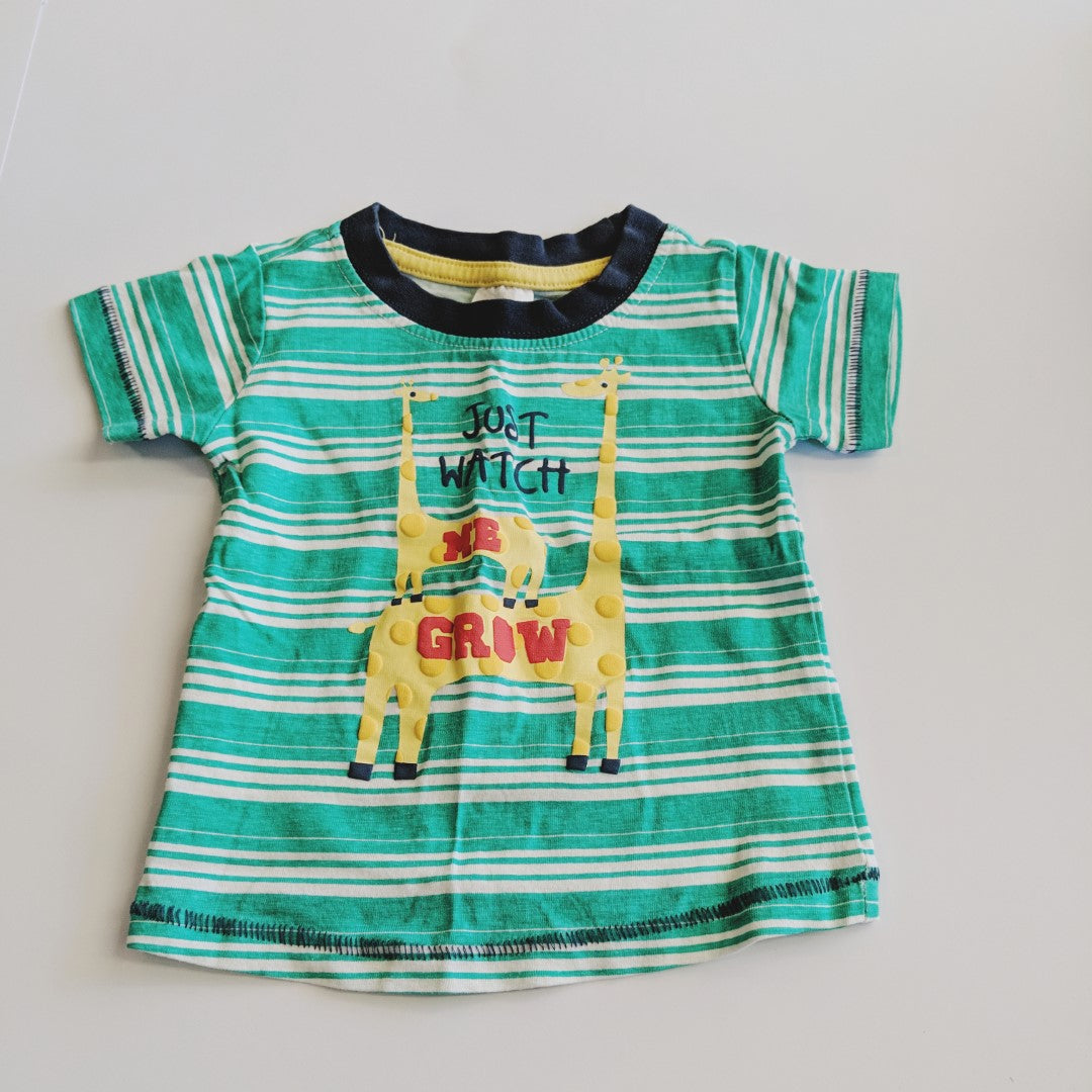 Green giraffe stripey T-shirt - size 000