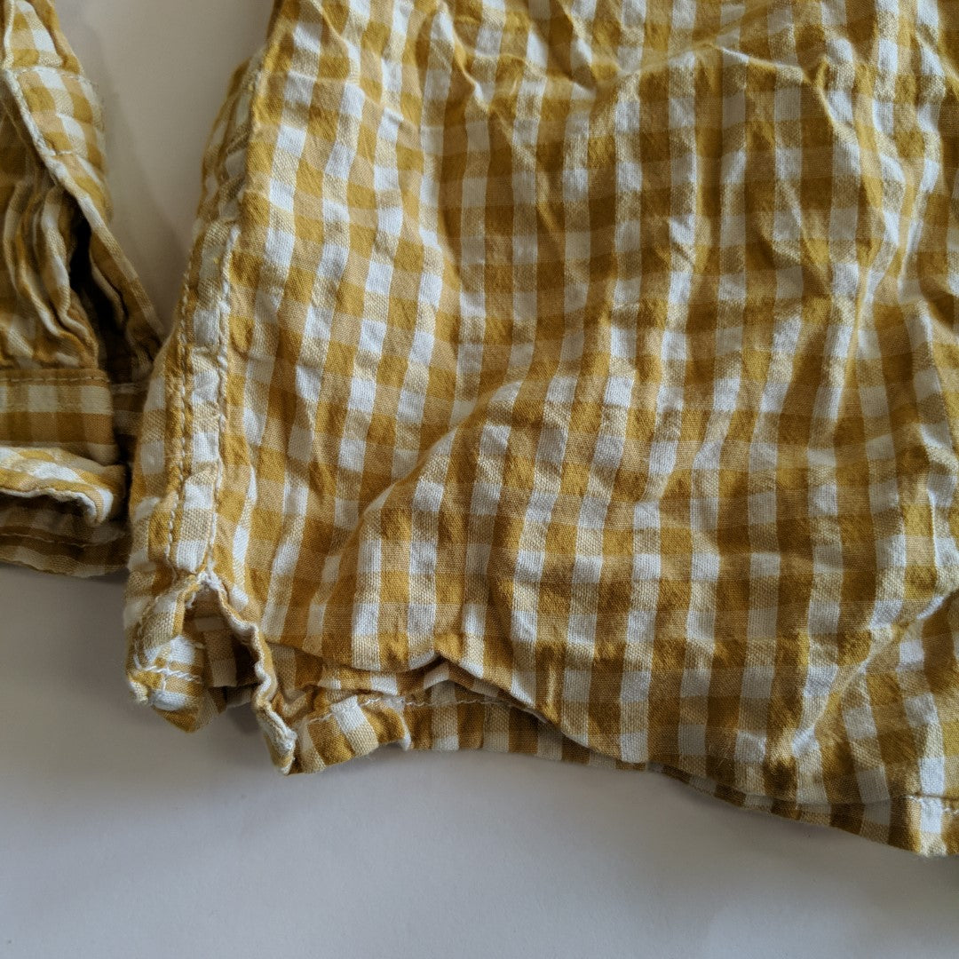 Mustard yellow checked plaid long sleeved collared shirt - size 5