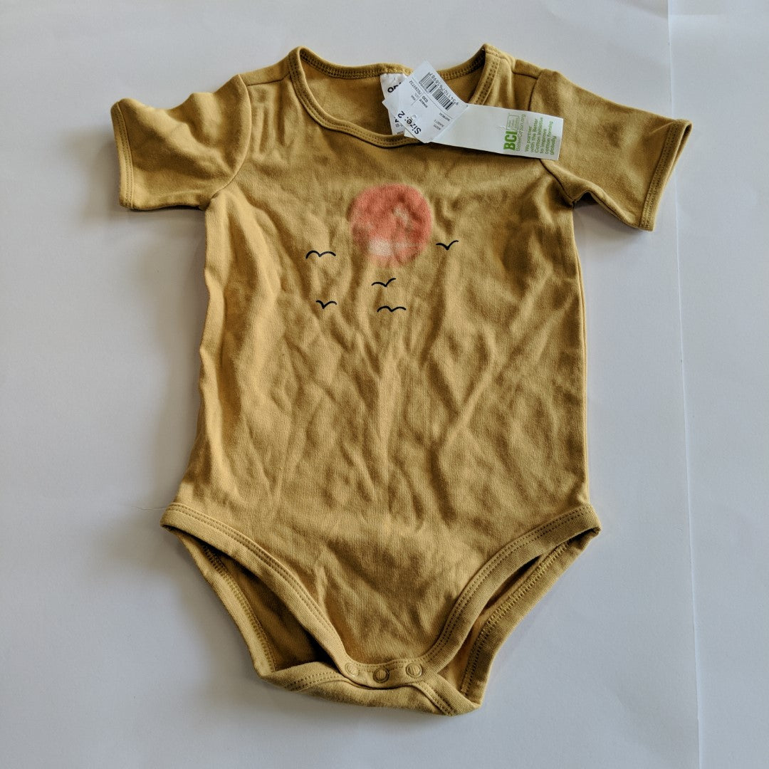 Mustard yellow sun and birds bodysuit - BNWT - size 2