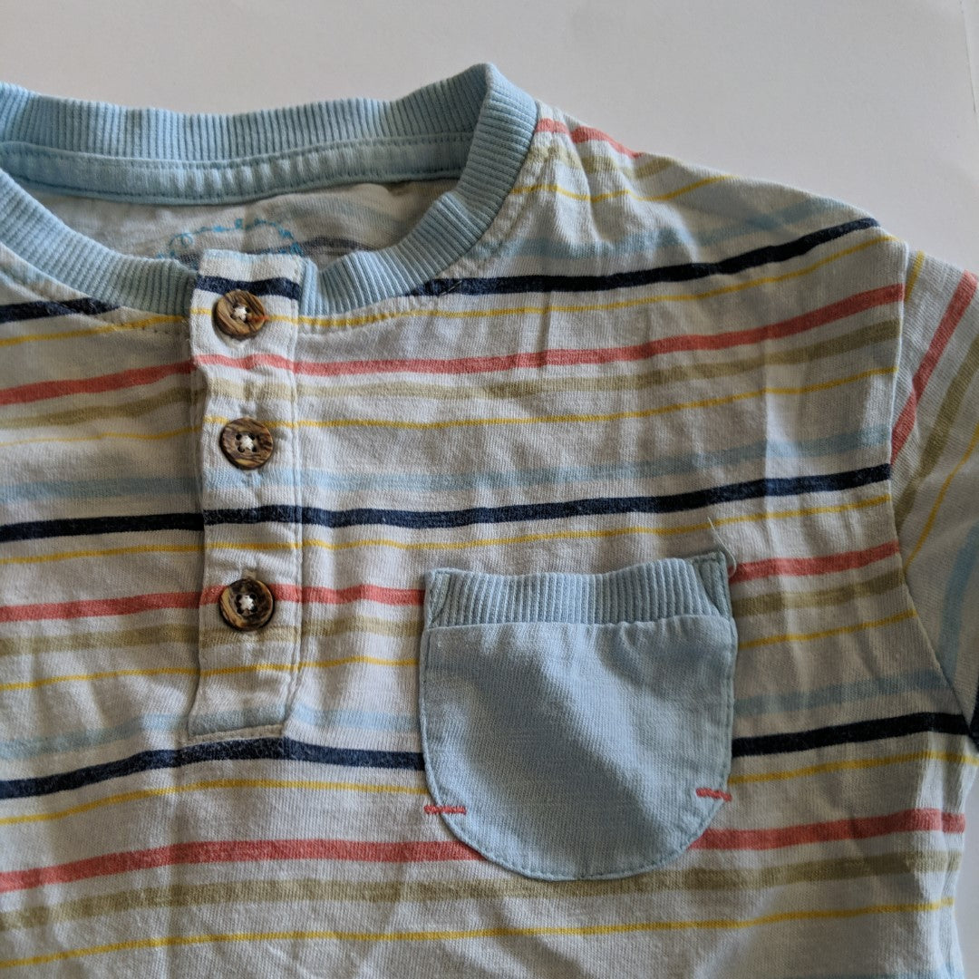 Pale blue stripey T-shirt - size 3