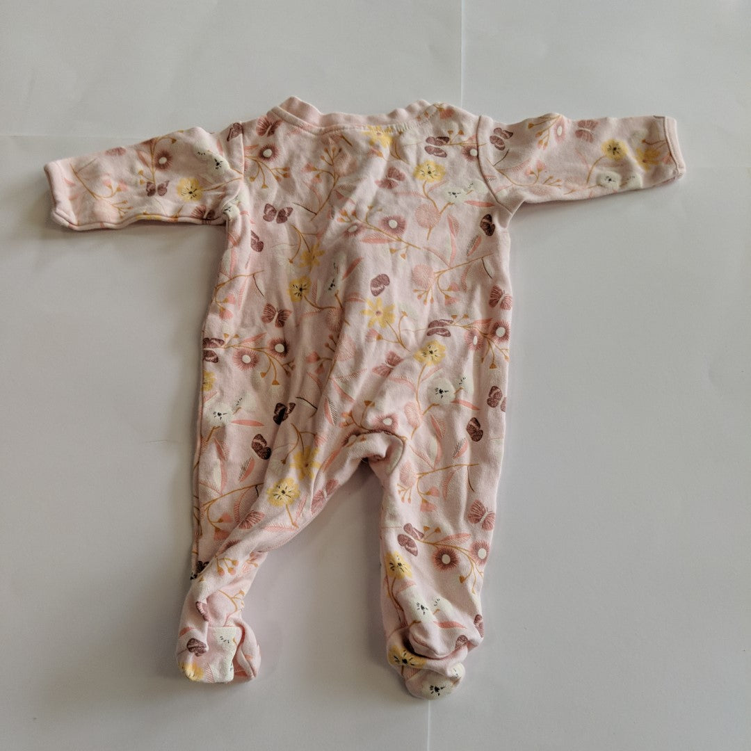 Pink and yellow flowery footed onesie - size 0000