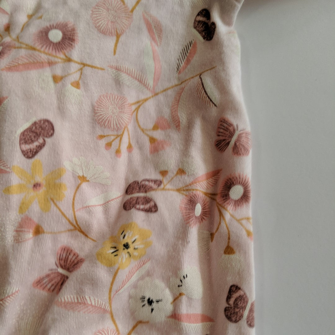 Pink and yellow flowery footed onesie - size 0000