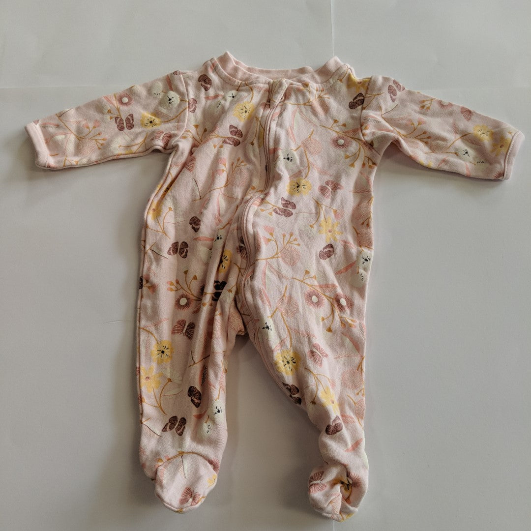 Pink and yellow flowery footed onesie - size 0000