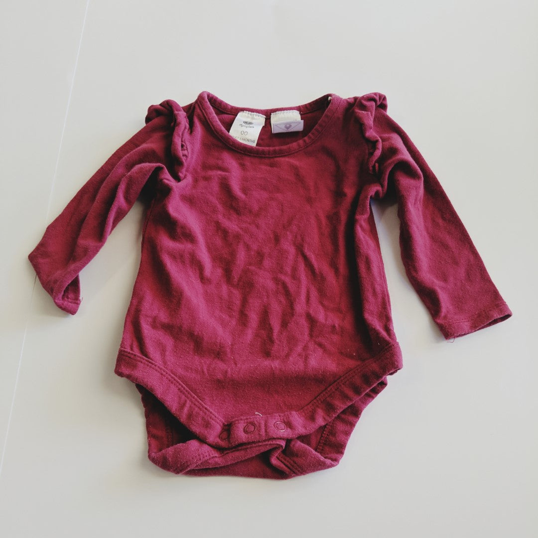 Purple frilly long sleeve bodysuit - size 00