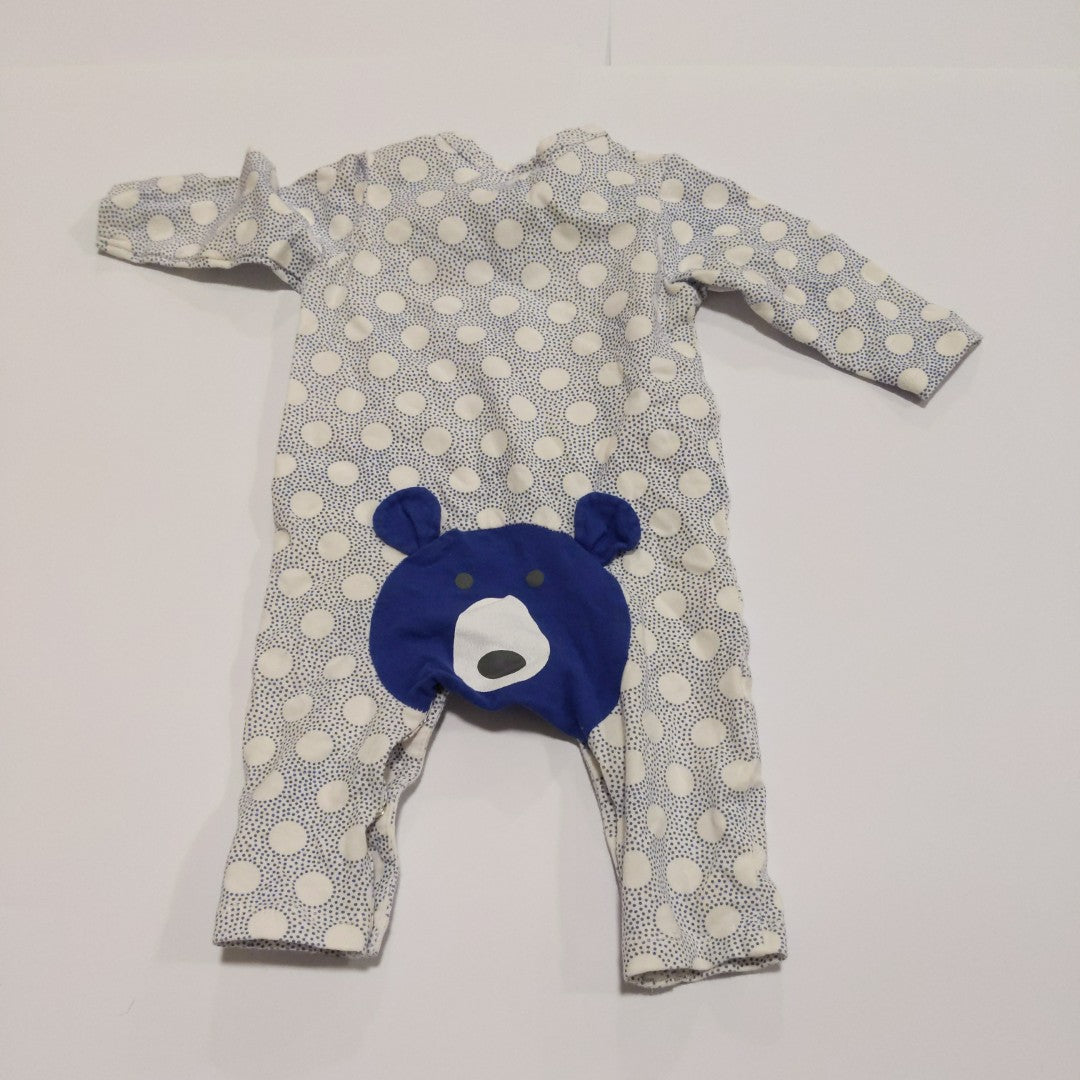 Spotty white and blue onesie with bear bottom - size 000