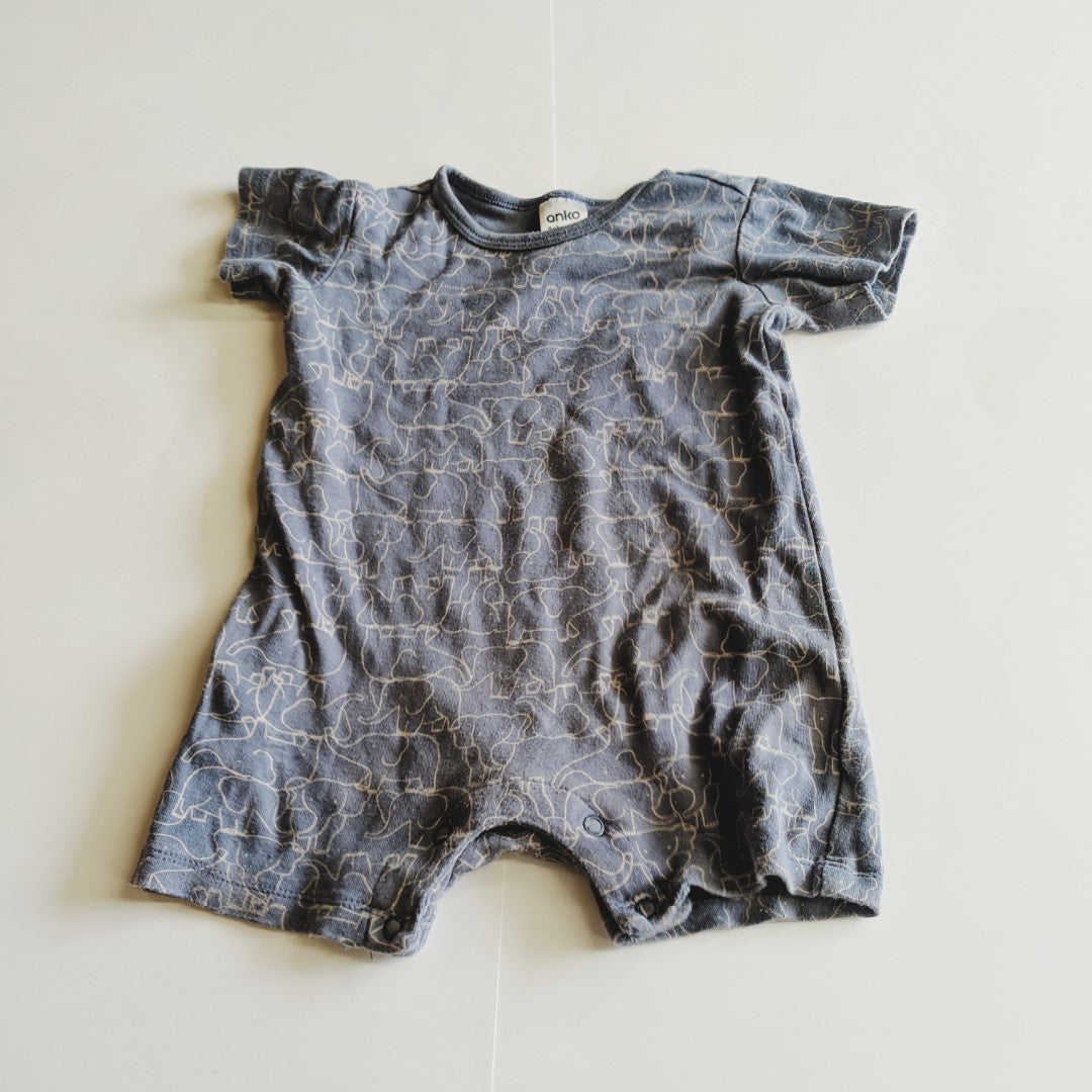 Blue elephant print romper - size 1