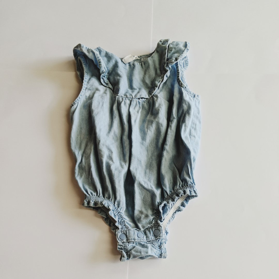 Blue light jean bodysuit with ruffles - size 0