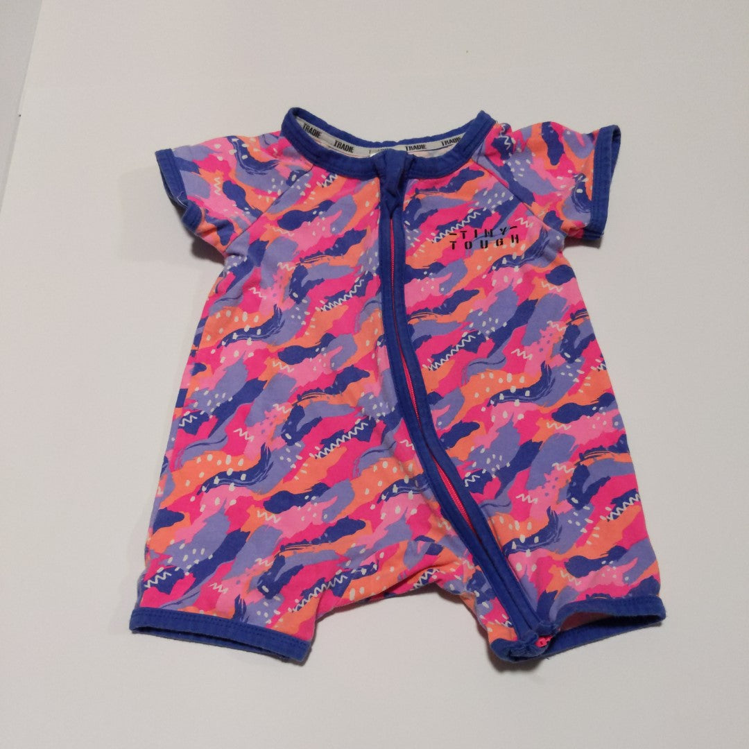 Bright purple & pink tradie romper - size 00