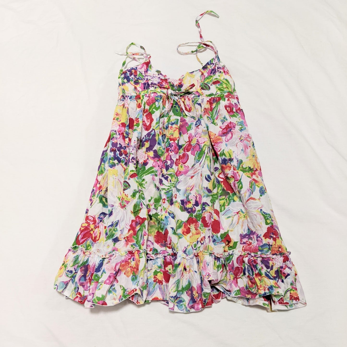 Colourful flower print sleeveless dress with thin straps - size 2