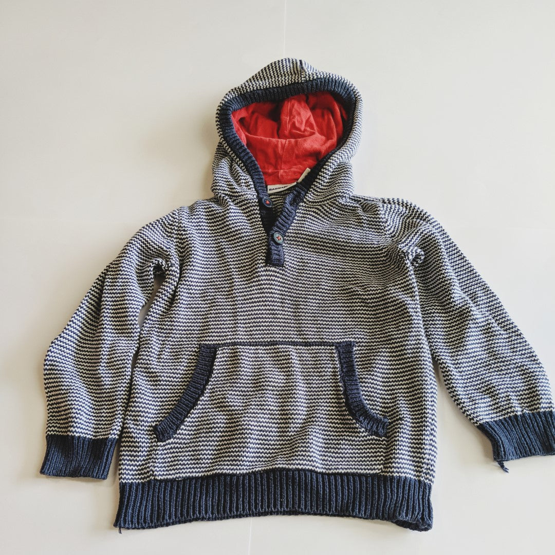 Cotton knit navy and white hoodie - size 4