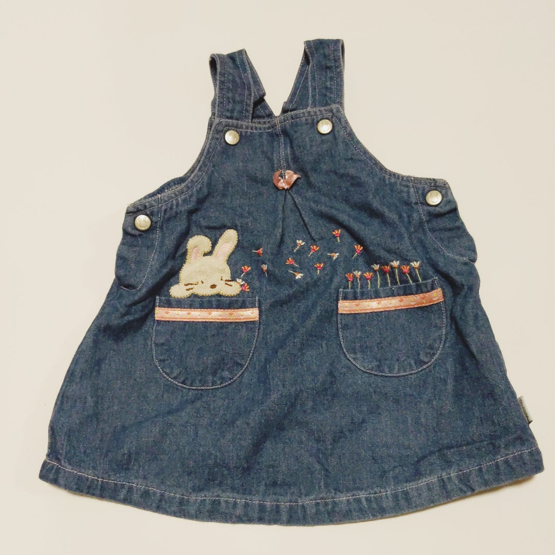 Denim overall dress with embroidery - size 0