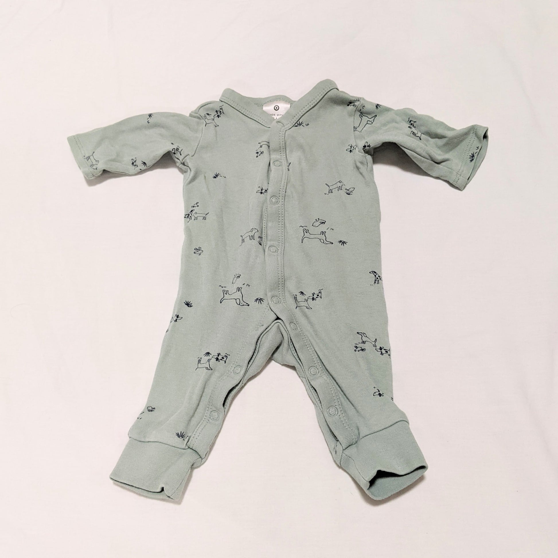 Dog and bird print footless organic onesie - size 00000