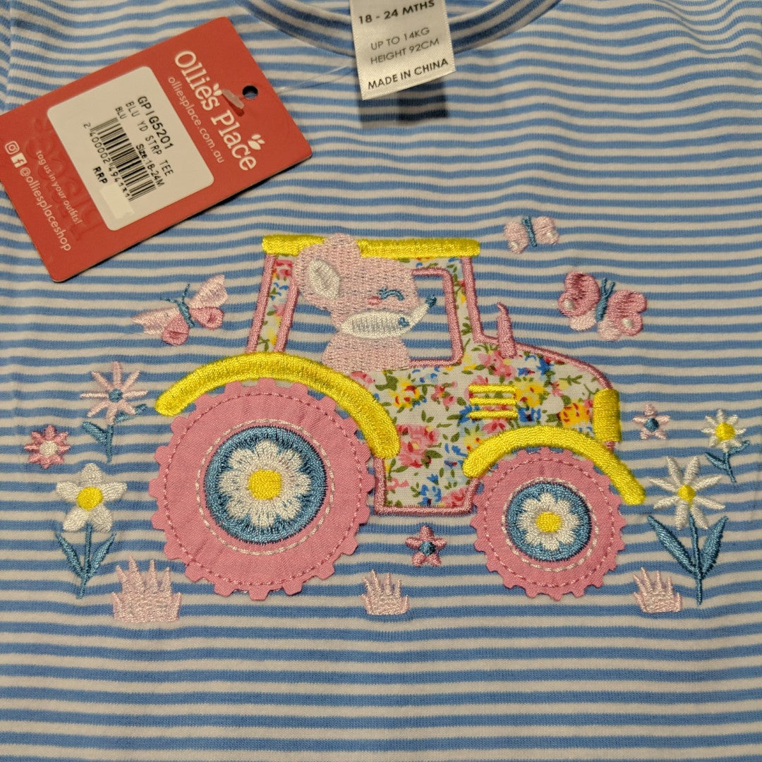 Girly flowery tractor embroidered shirt BNWT - size 2