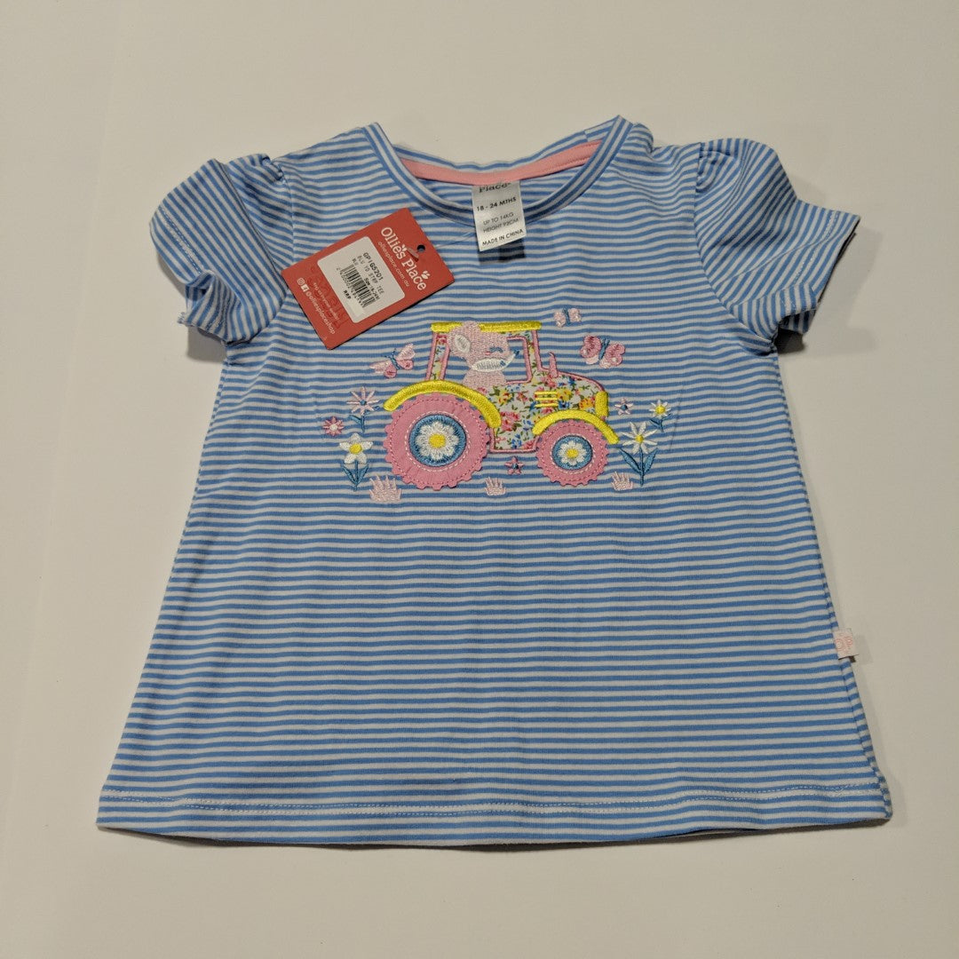 Girly flowery tractor embroidered shirt BNWT - size 2