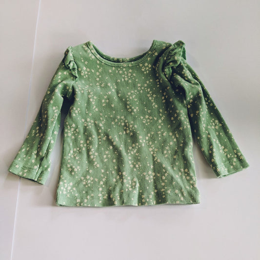 Green ribbed spotty frilly shirt - size 000