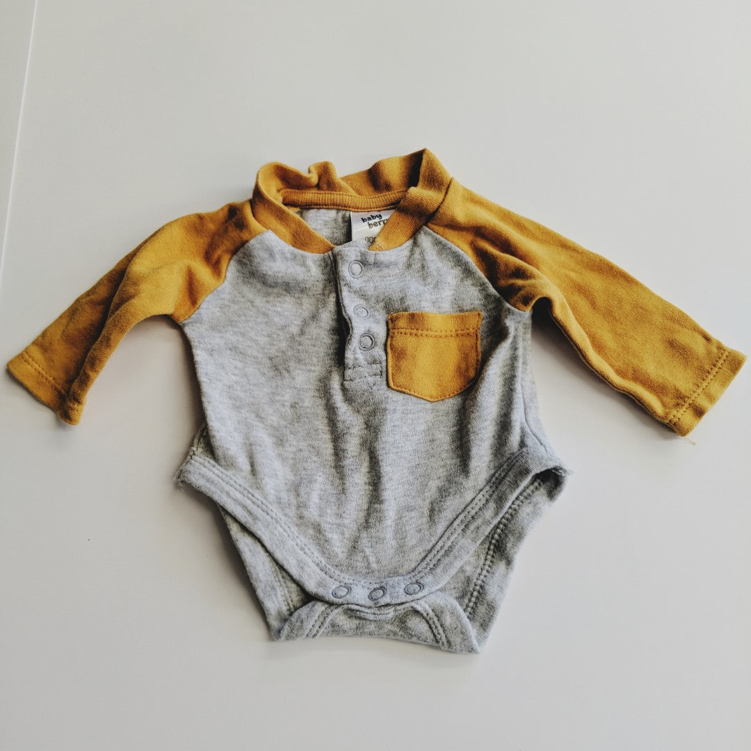 Grey & orange long sleeved bodysuit - size 00000