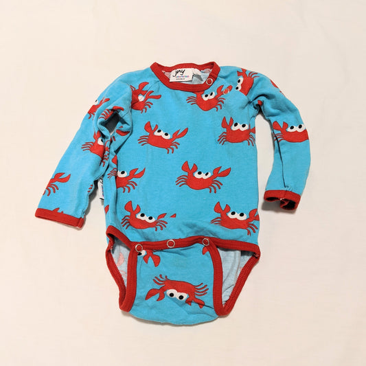 Jny bright blue & red crab pattern long sleeved bodysuit - size 0