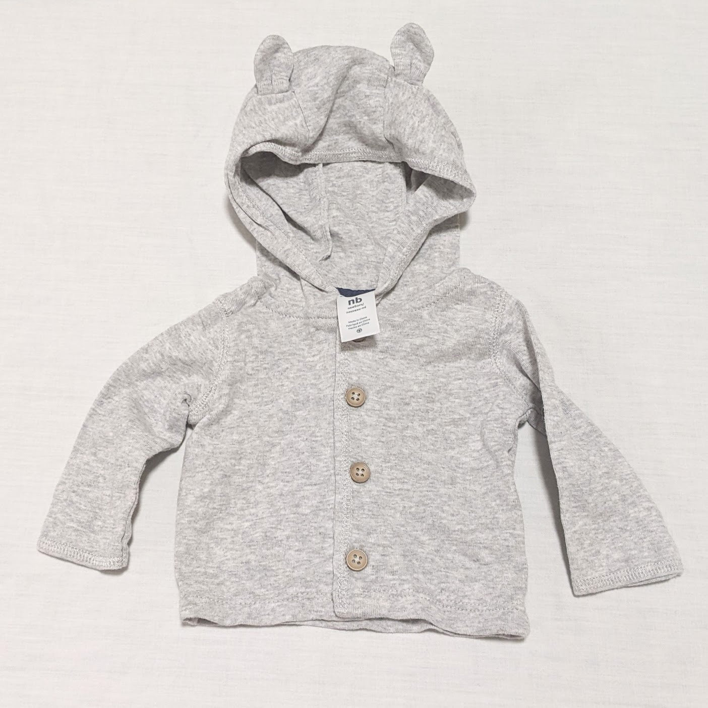 Light grey hoodie with bear ears - size 0000