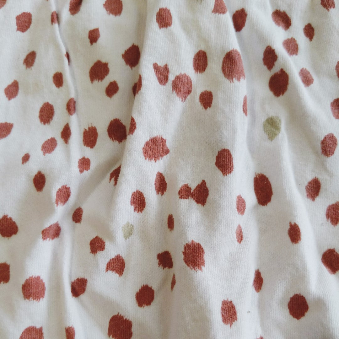 Long sleeved red and gold spotty dress - size 7