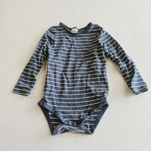 Navy blue stripey long sleeved bodysuit - size 1