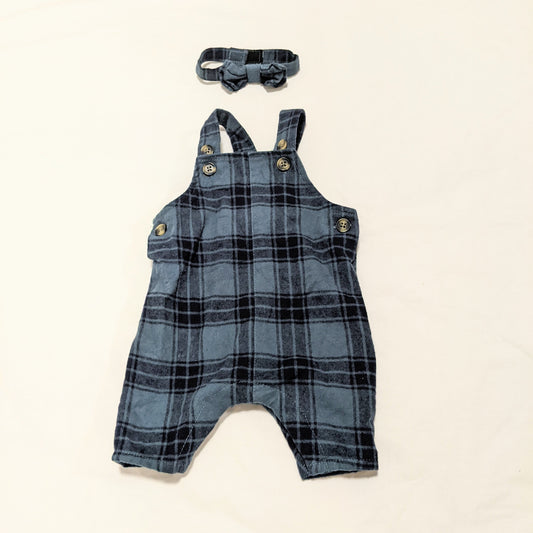 Navy Checkered overalls with matching bow - size 0