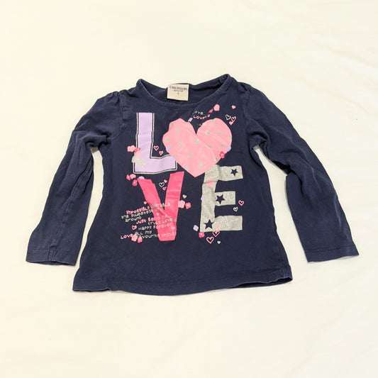 Navy & pink 'Love' long sleeved shirt - size 4