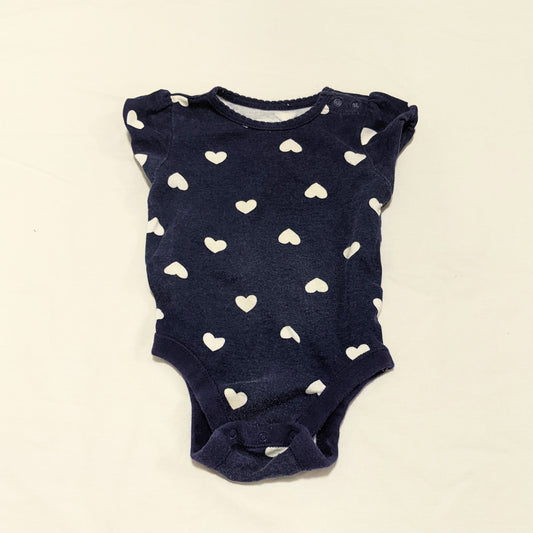 Navy & white heart frilly bodysuit - size 0