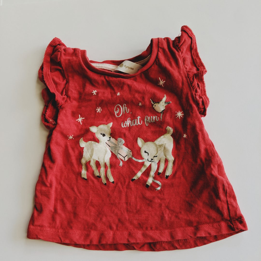 Oh what fun red Christmas deer shirt - size 00