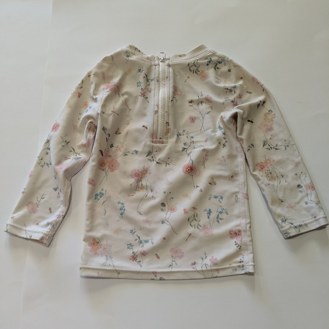 Pastel pink flowers and bees rash shirt - size 1