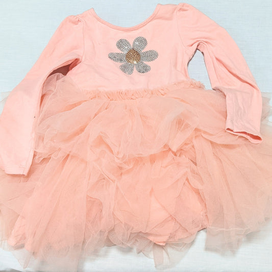 Peach puffy dress with sequin flower - size 3