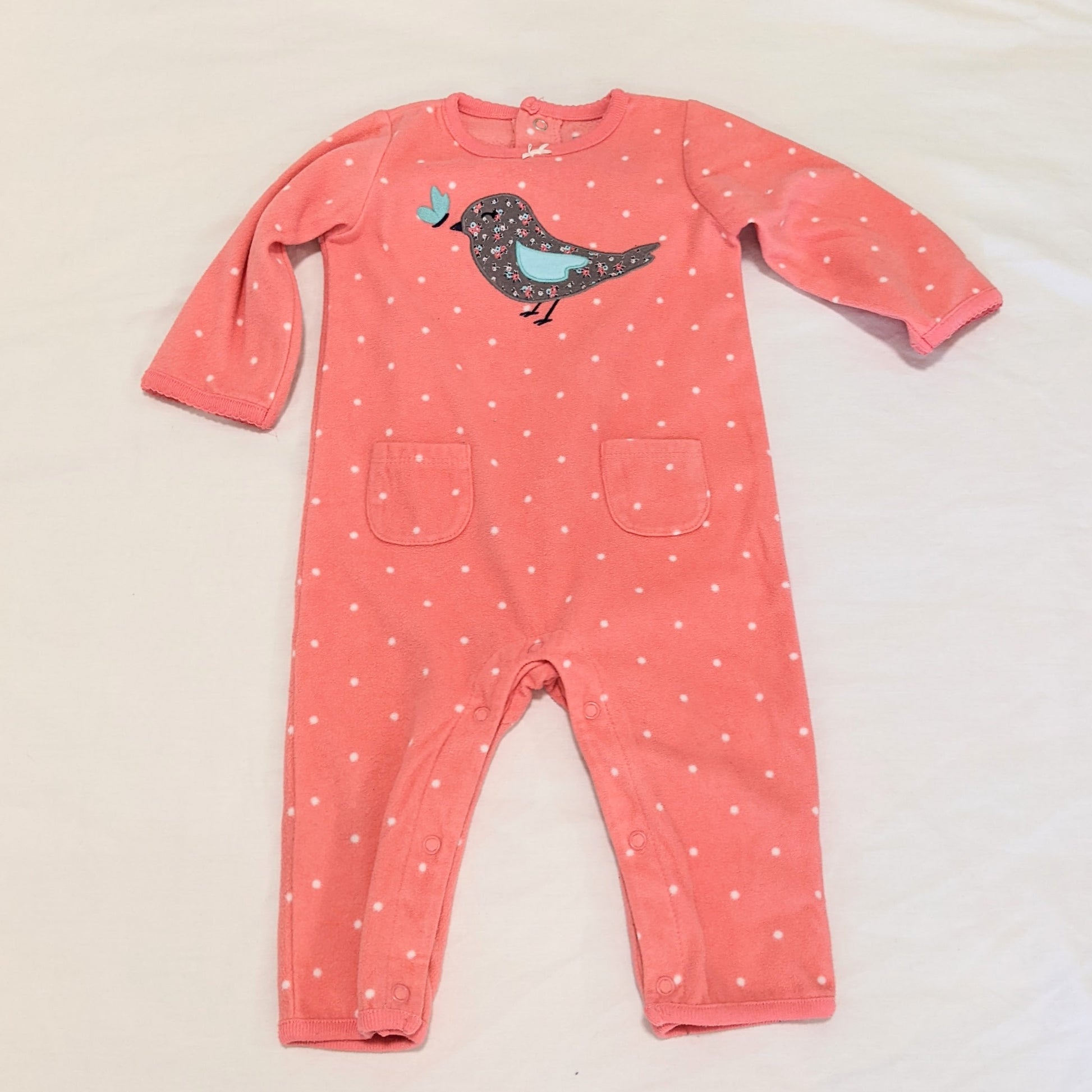 Pink bird fleece onesie - size 0