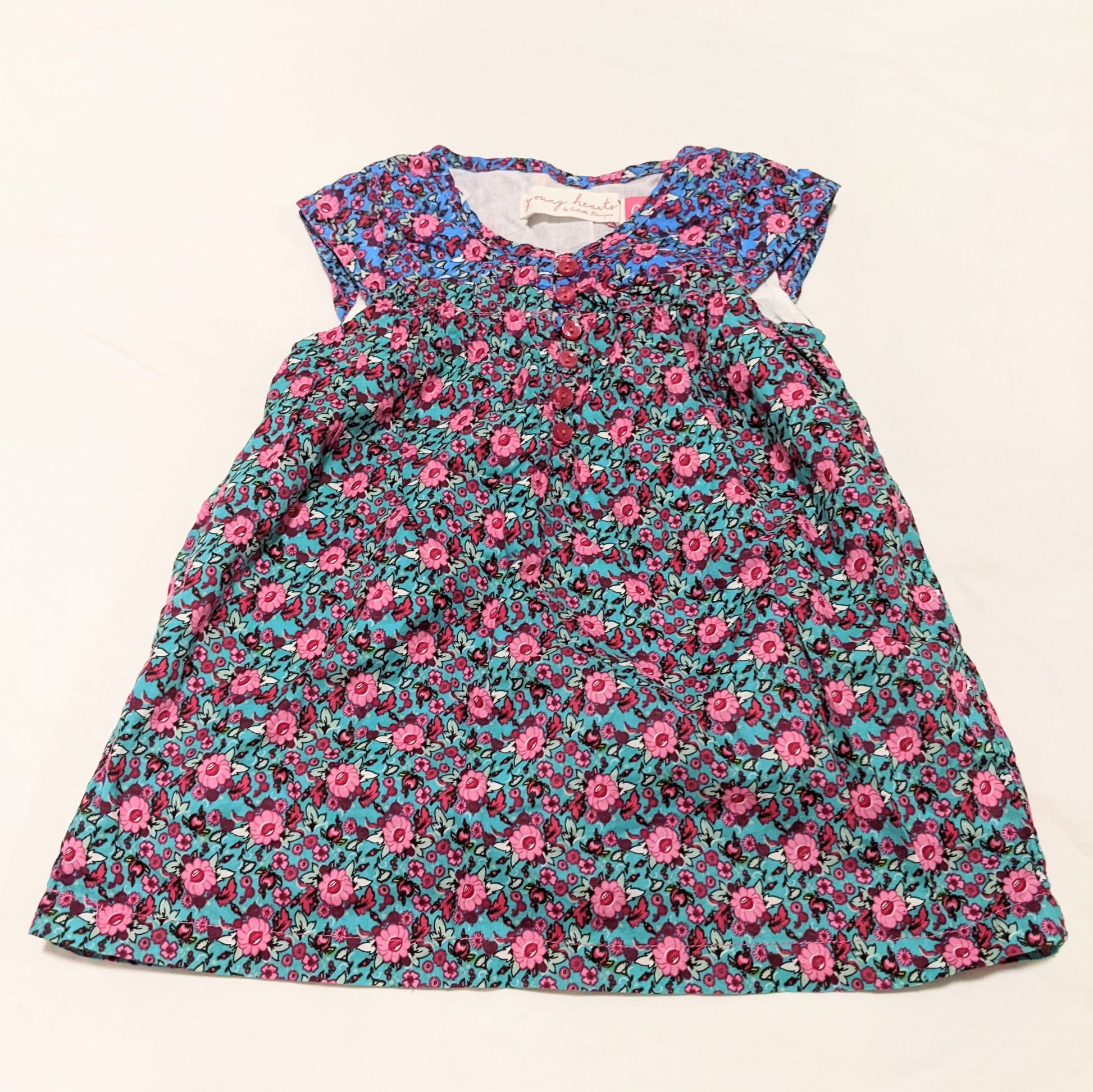 Pink and blue flower print dress - size 0