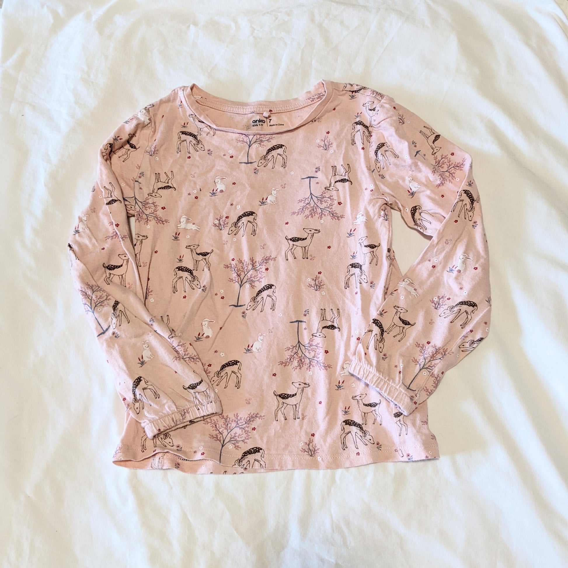 Pink deer and bunny long sleeved shirt - size 7