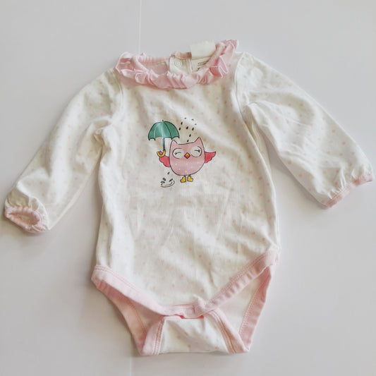 Pink frilly owl long sleeved bodysuit - size 000