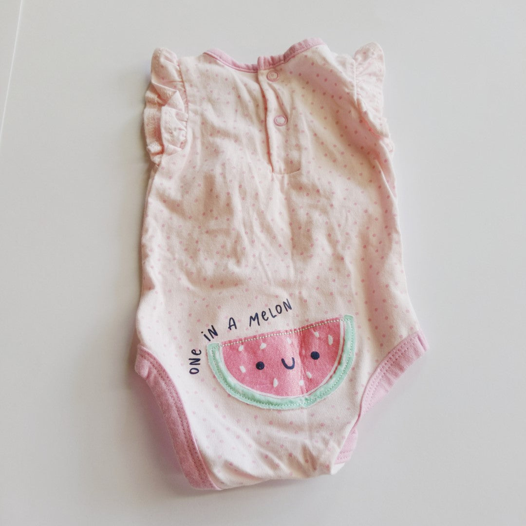 Pink fruity frilly bodysuit - size 0000