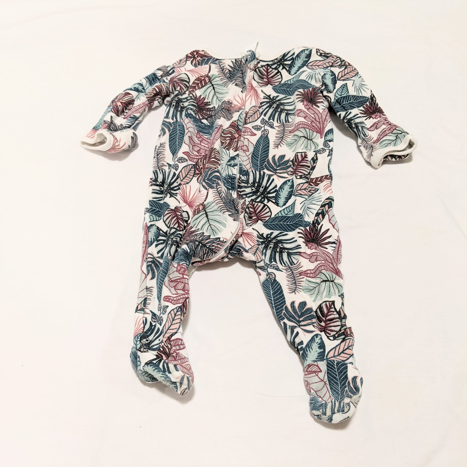 Pink & green plants footed onesie - size 00