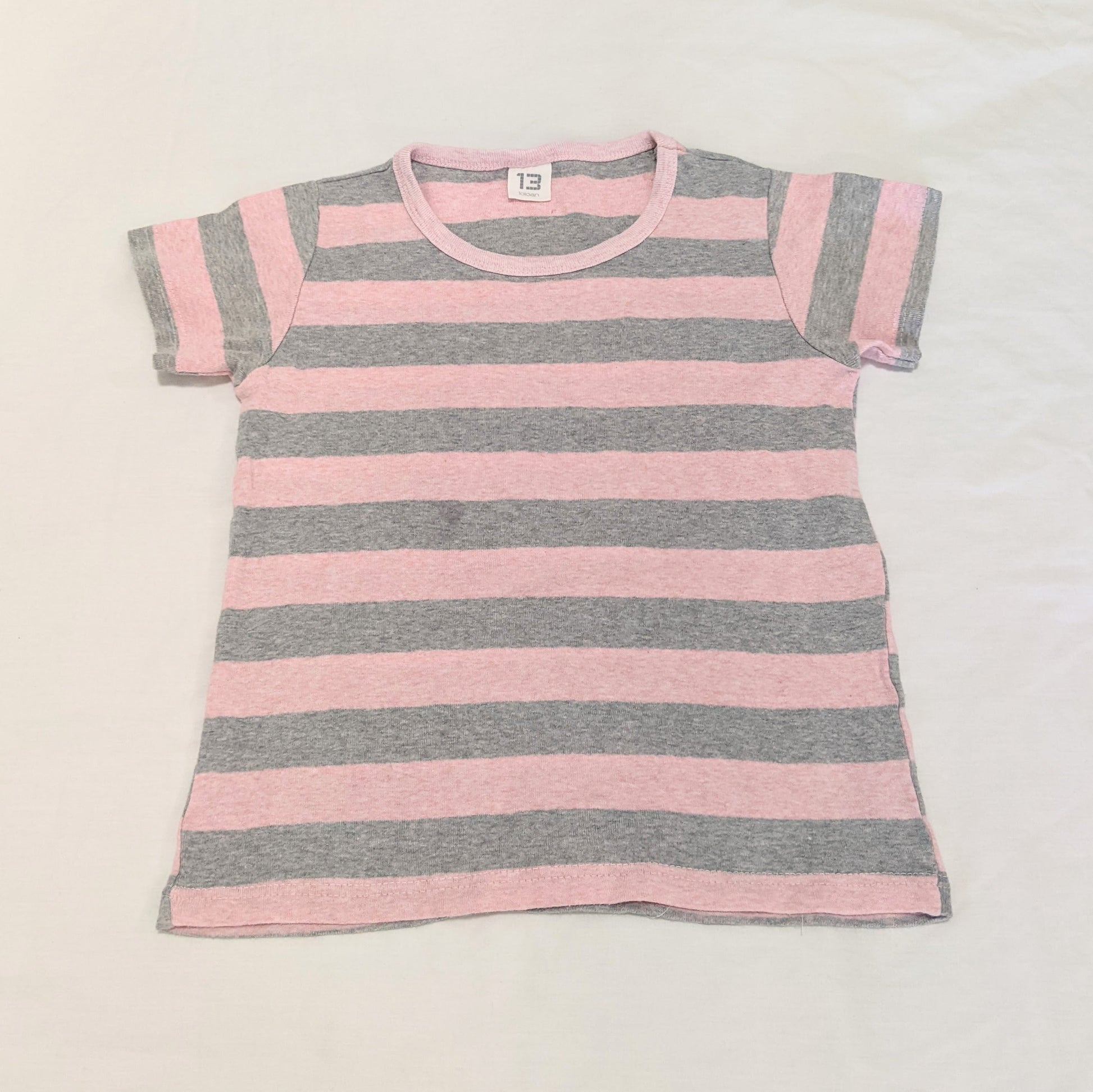 Pink & grey stripey T-shirt - size 13