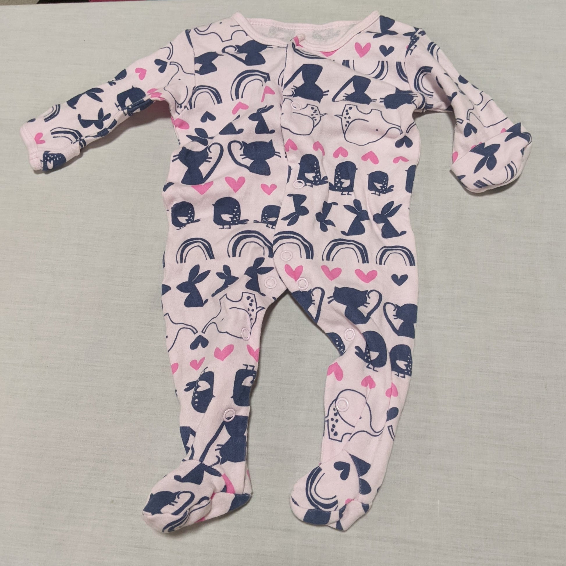 Pink & navy animal pattern onesie - size 000