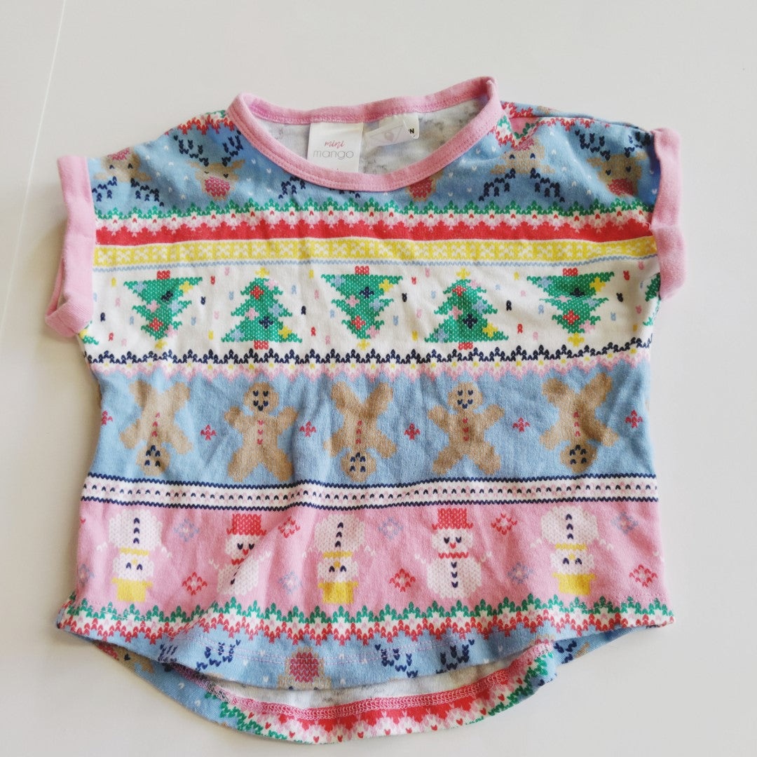 Pink patterned Christmas T-shirt - size 4