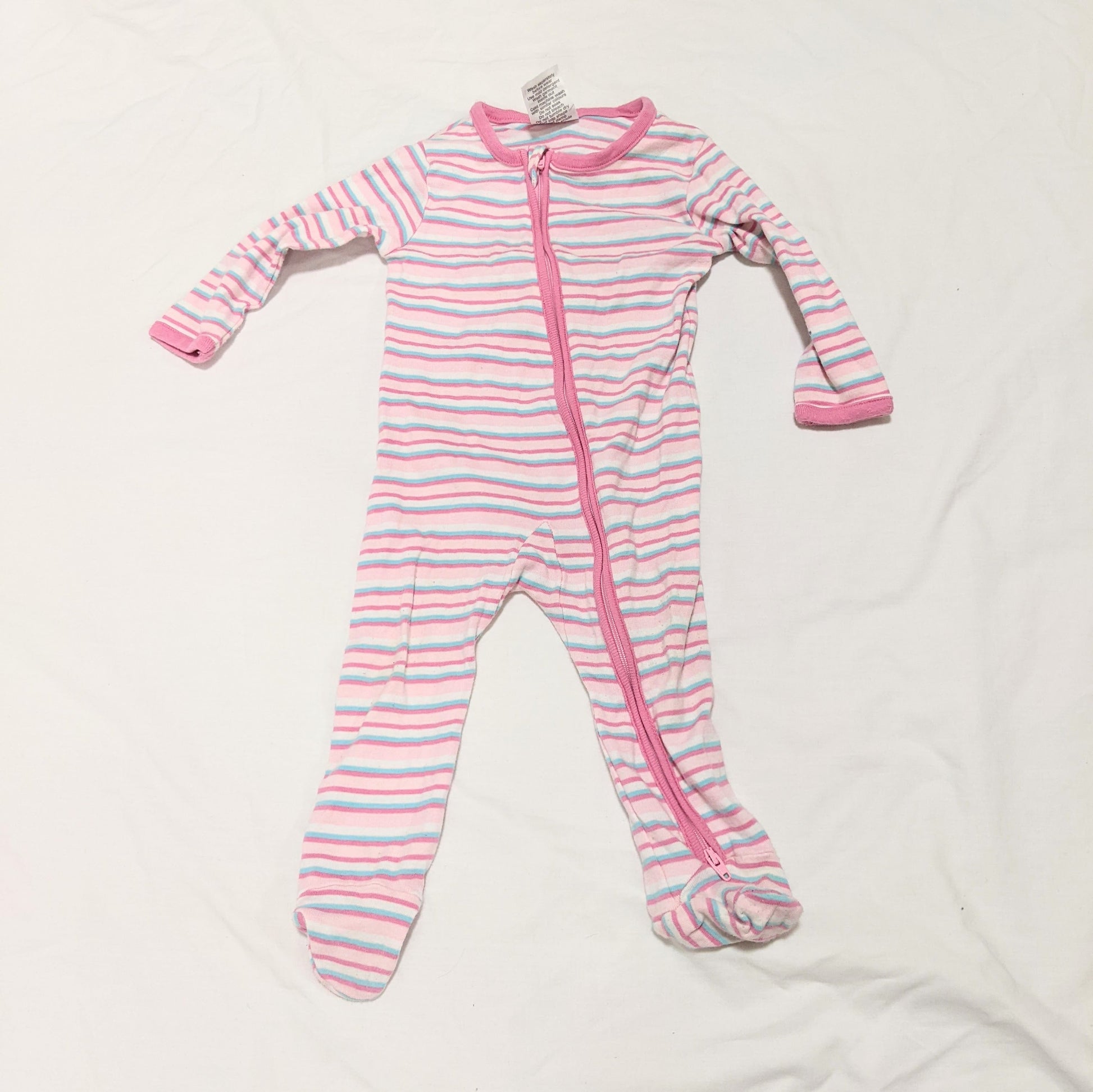 Pink stripey footed onesie - size 0