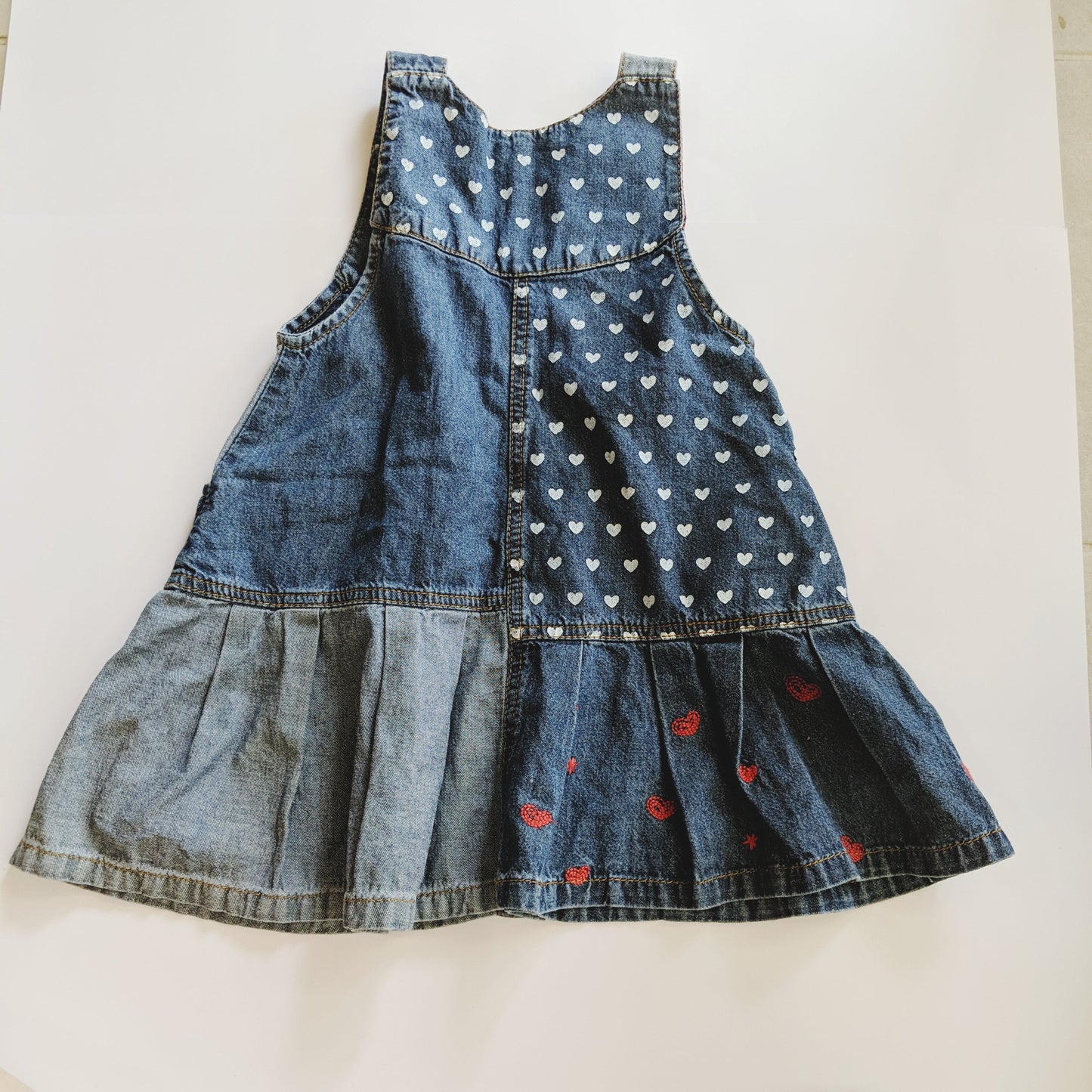 Red & blue patterned denim dress - size 3