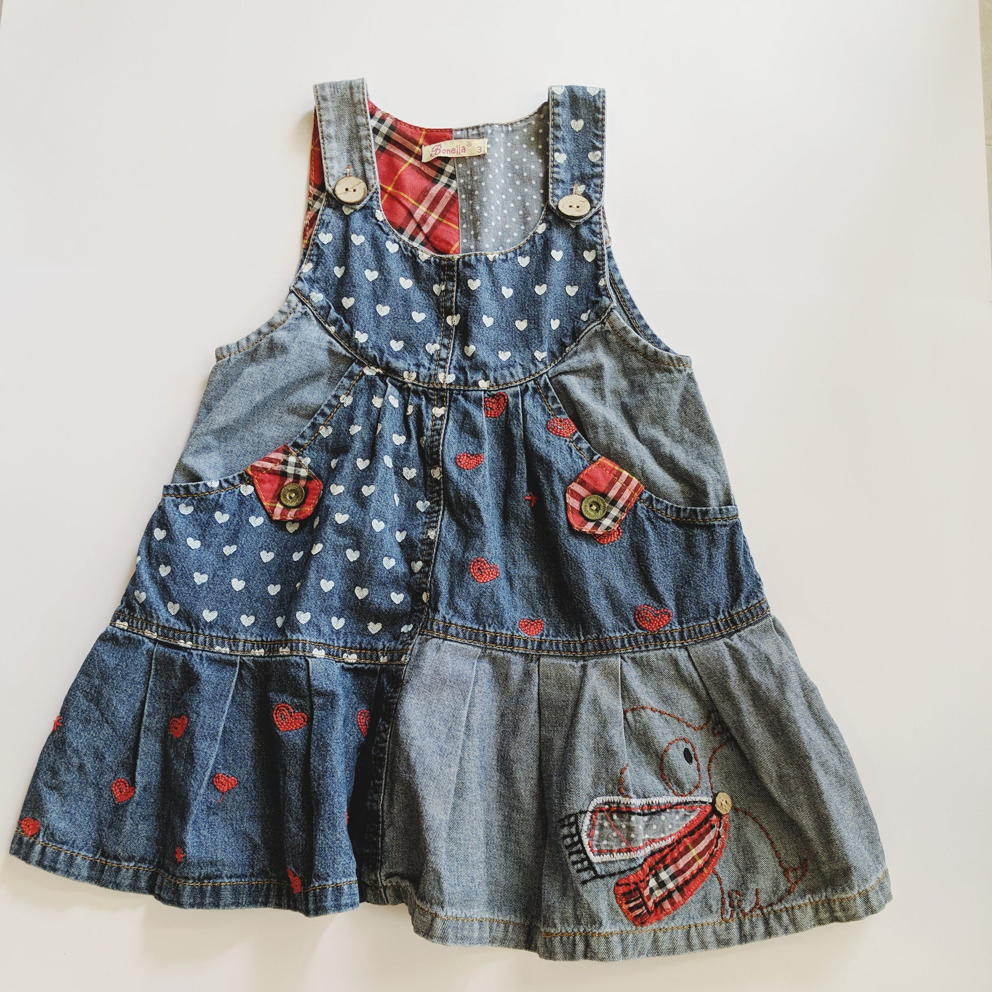 Red & blue patterned denim dress - size 3