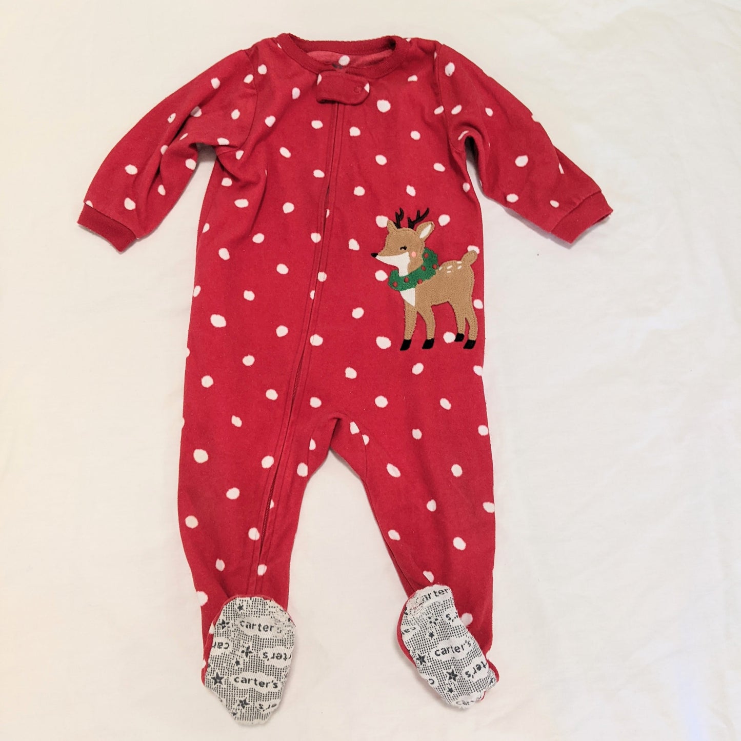 Red polkadot Christmas deer onesie - size 1