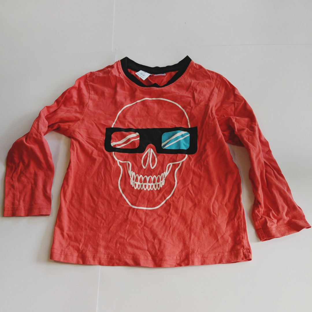 Red skull 3D glasses long sleeved shirt - size 7